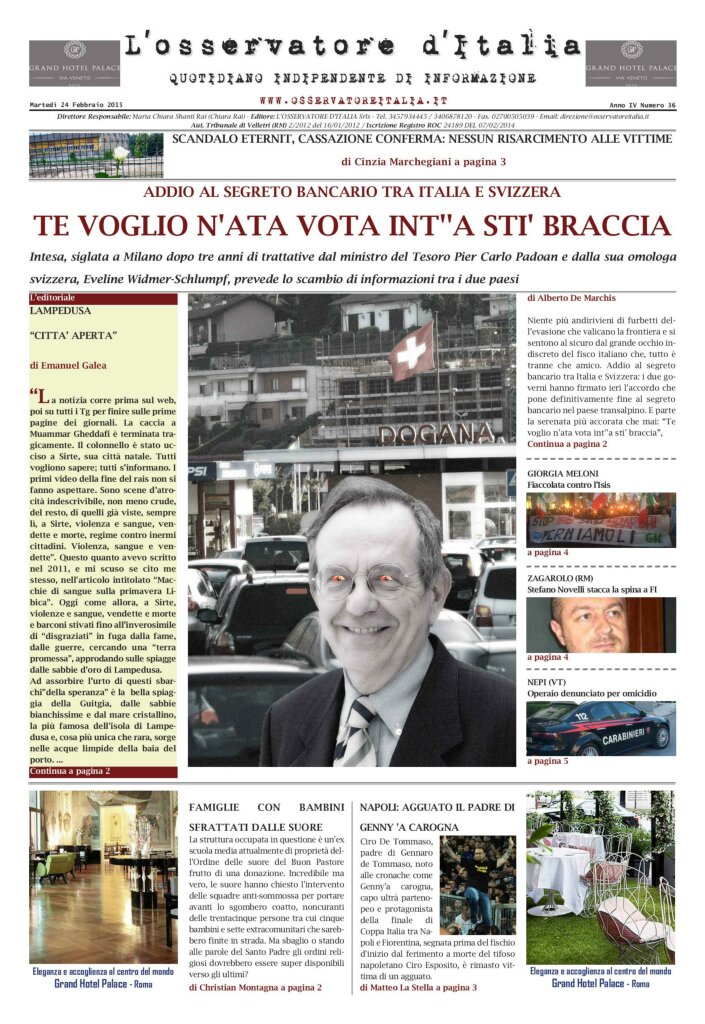 L'osservatore d'Italia edizione del 24 Febbraio 2015